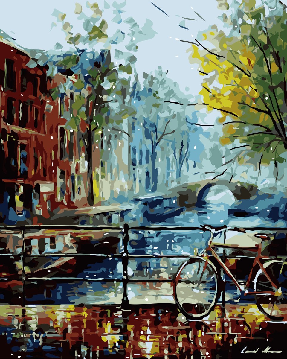 Schilderen op Nummer Volwassenen Lart pour Lart - Painting by Numbers - Verven op nummer - Canvas Schildersdoek - 40x50cm - Inclusief penselen – Kleuren op Nummer - Fiets in Amsterdam